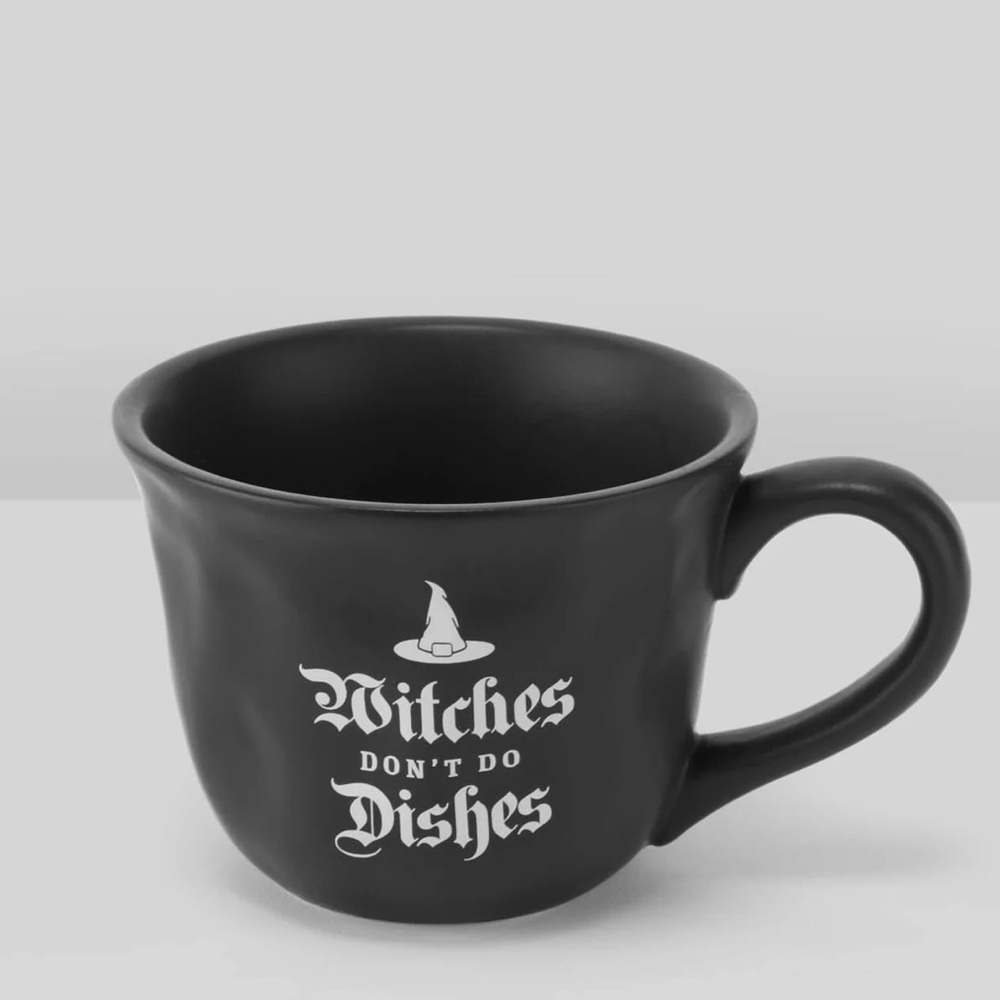 NIB Black Ceramic "Witches Don't Do Dishes" Mug